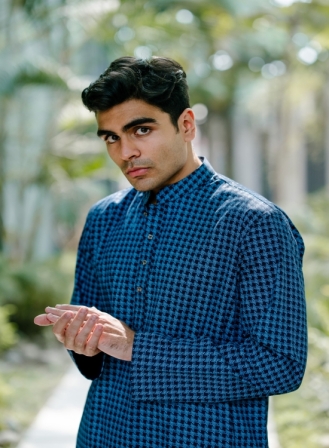 32 - Blue Houndstooth Printed Kurta