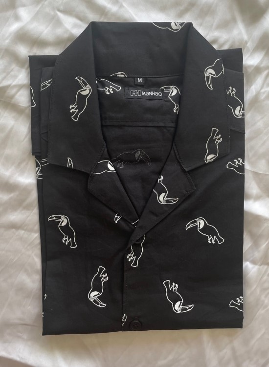 Bird Print Cuban Collar Shirt