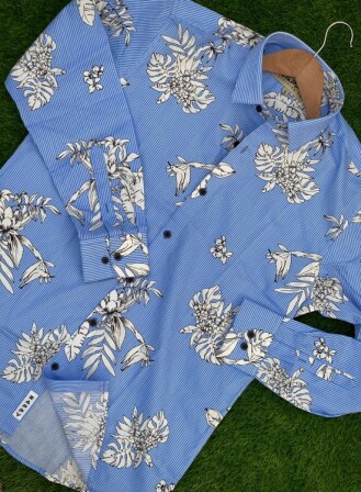 106 - Blue And White Flower Printed Shirt.