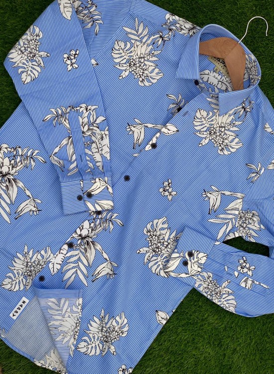 Blue And White Flower Printed Shirt.