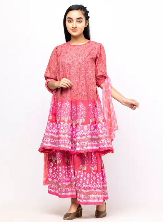 Watermelon Printed and Embroidered Linen Shalwar Kameez