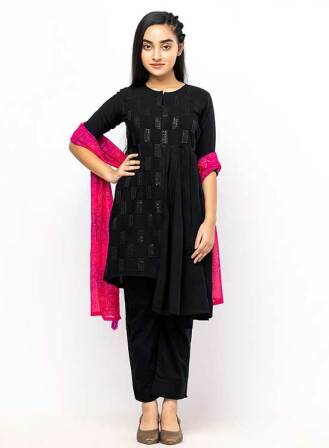 218 - Black Printed and Embroidered Linen Shalwar Kameez