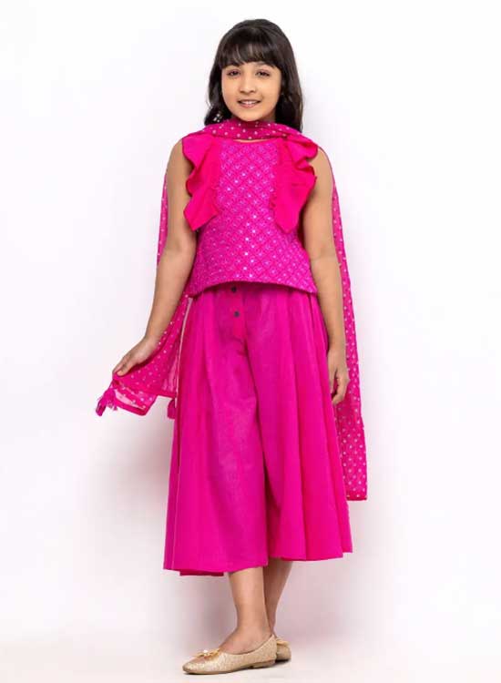 Magenta Printed and Embroidered Linen Shalwar Kameez